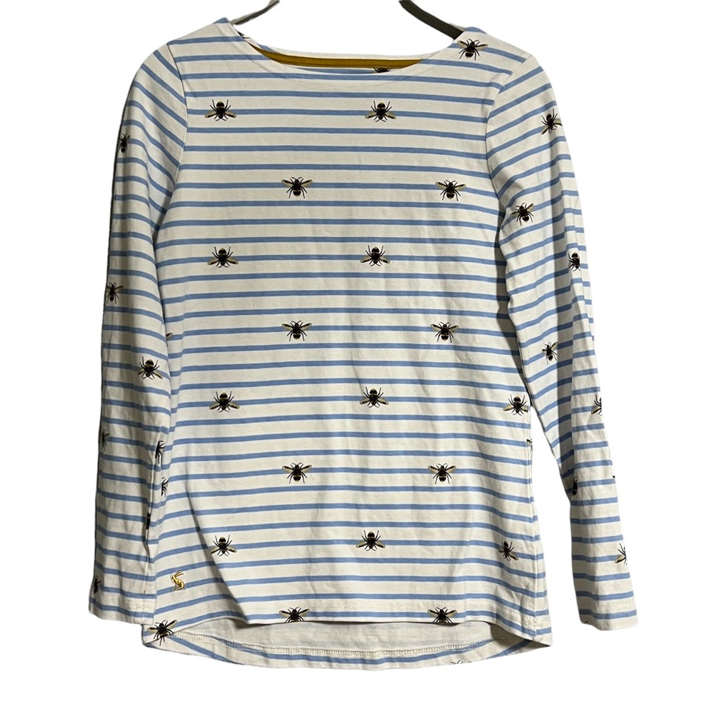 Joules Blue and White Striped Blouse with Bee Print